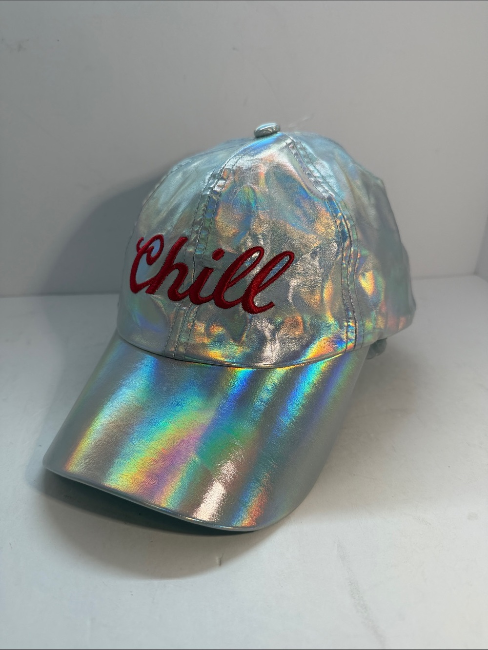Holographic Silver 'Chill' Baseball Cap - Women